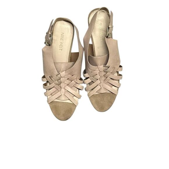 Nine West Women's Tan Nude Leather Woven Criss Cross Heels Size 8.5 - Picture 4 of 8